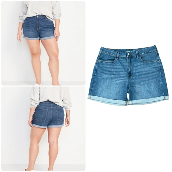 Old Navy High-Rise, Blue Stretch Denim, Roll Up Jean Shorts | Plus Size 16 - Picture 1 of 15